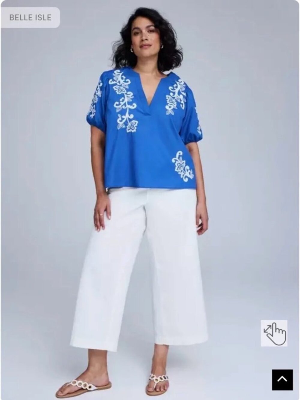 BELLE ISLE / TORRID Cobalt Blue w/ White Floral Embroidery Top – Sz 2
